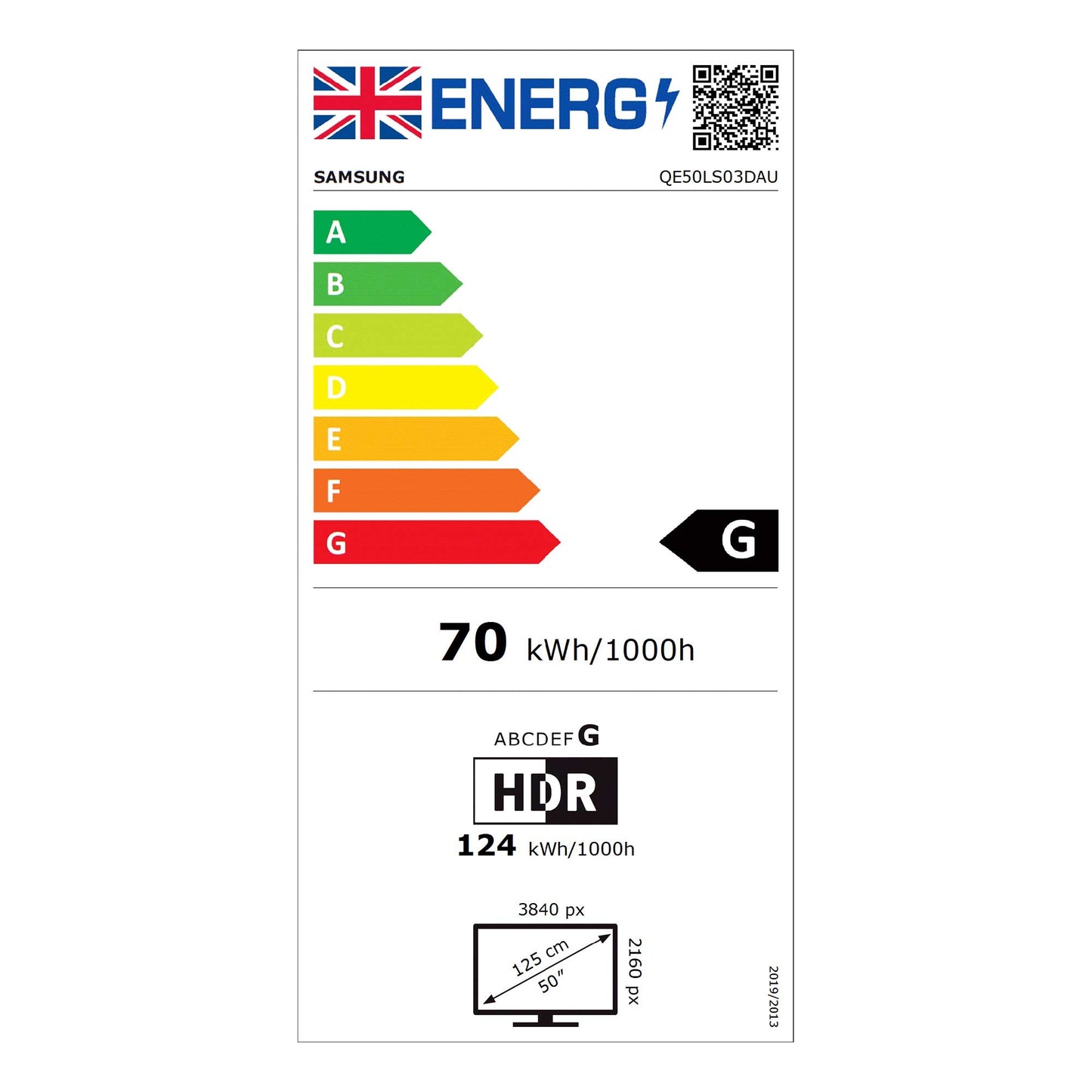 Samsung The Frame TV 50" Energy Label