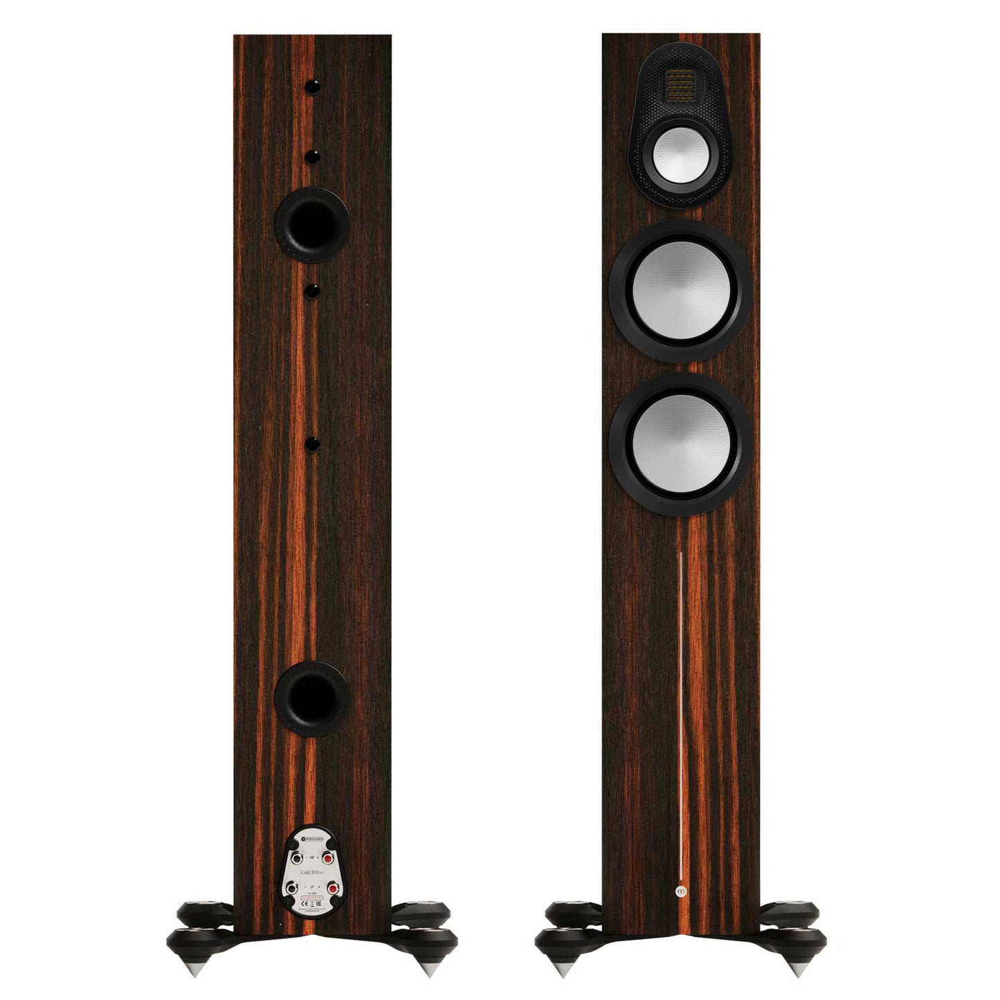 Monitor Audio Gold 300 6G Macassar Front and Rear View