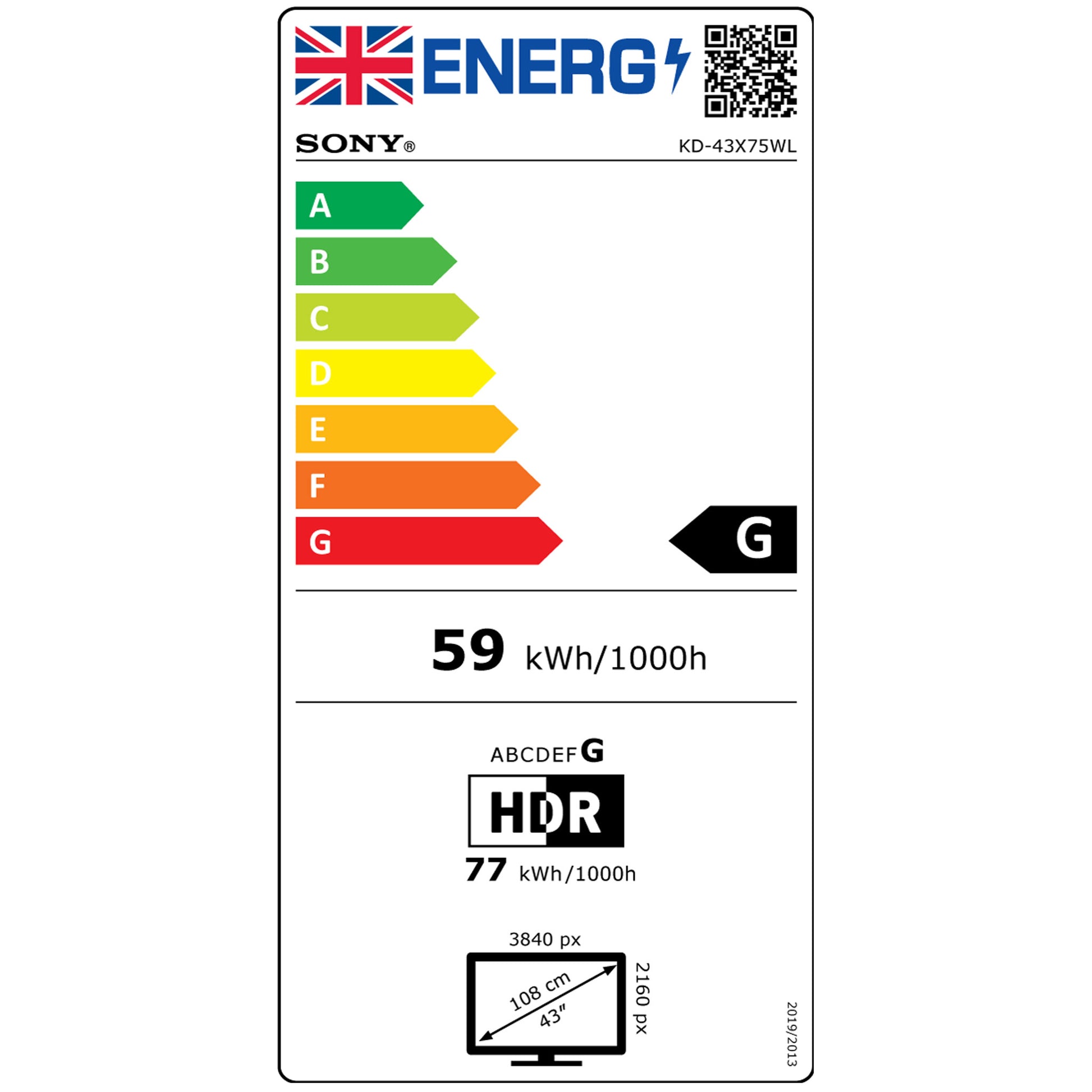 Sony BRAVIA KD43X75WL Energy Label