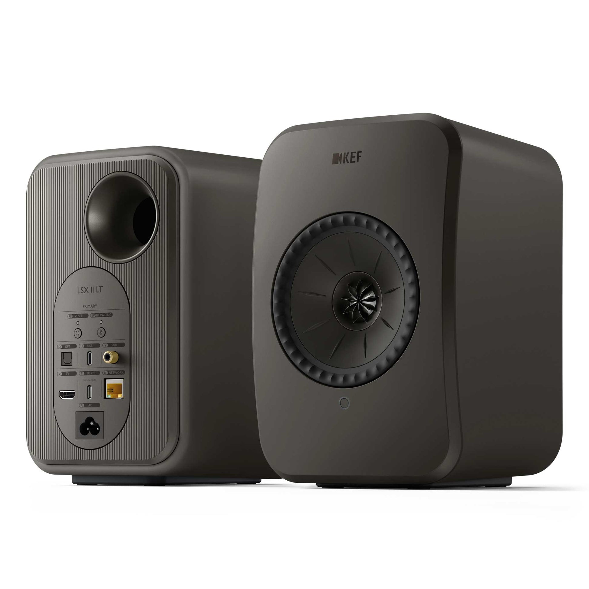 KEF LSX II LT Graphite Grey Front and Rear View