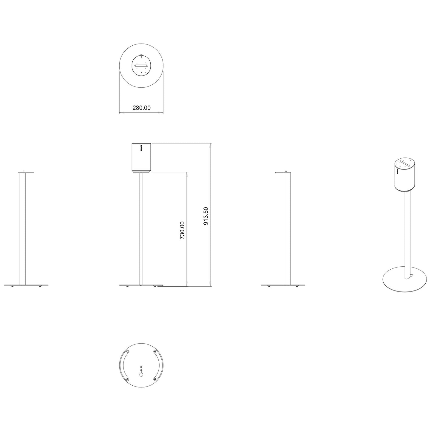 Mountson Era 100 Floor Stand Dimensions