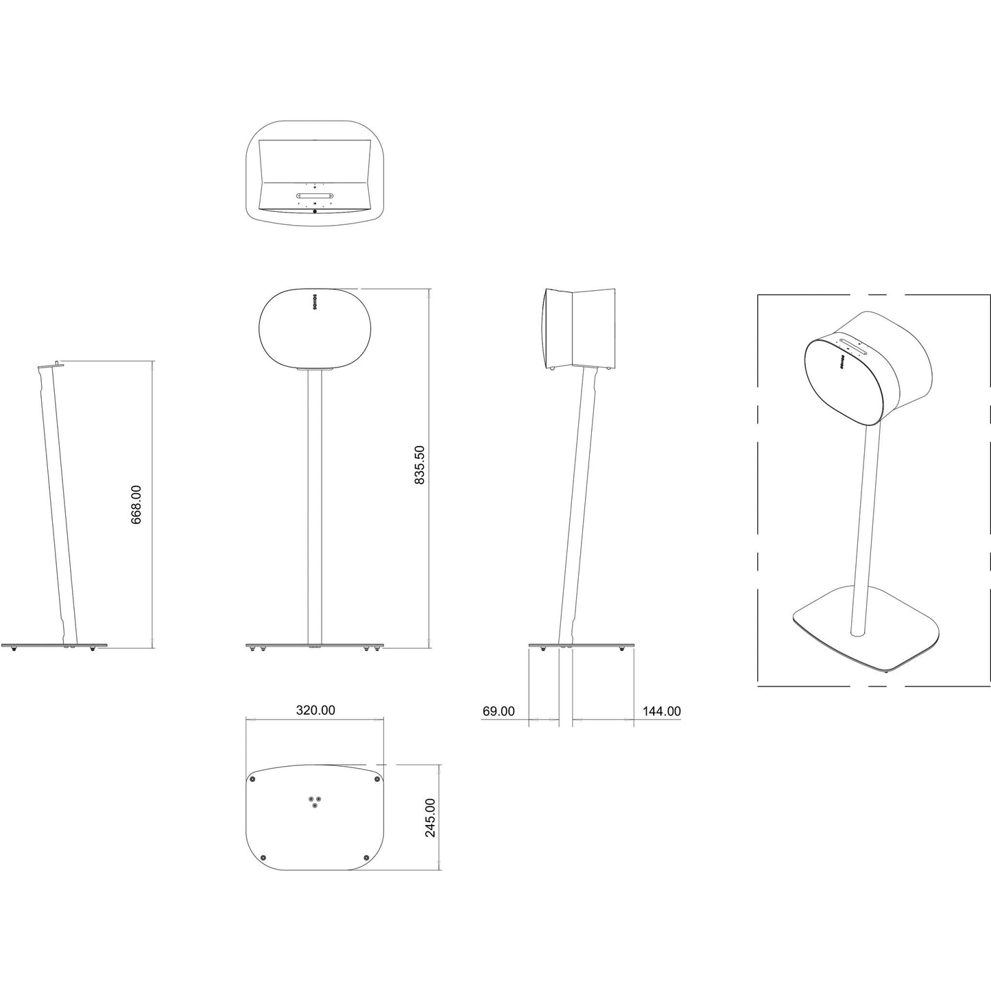 Mountson Era 300 Floor Stand Dimensions