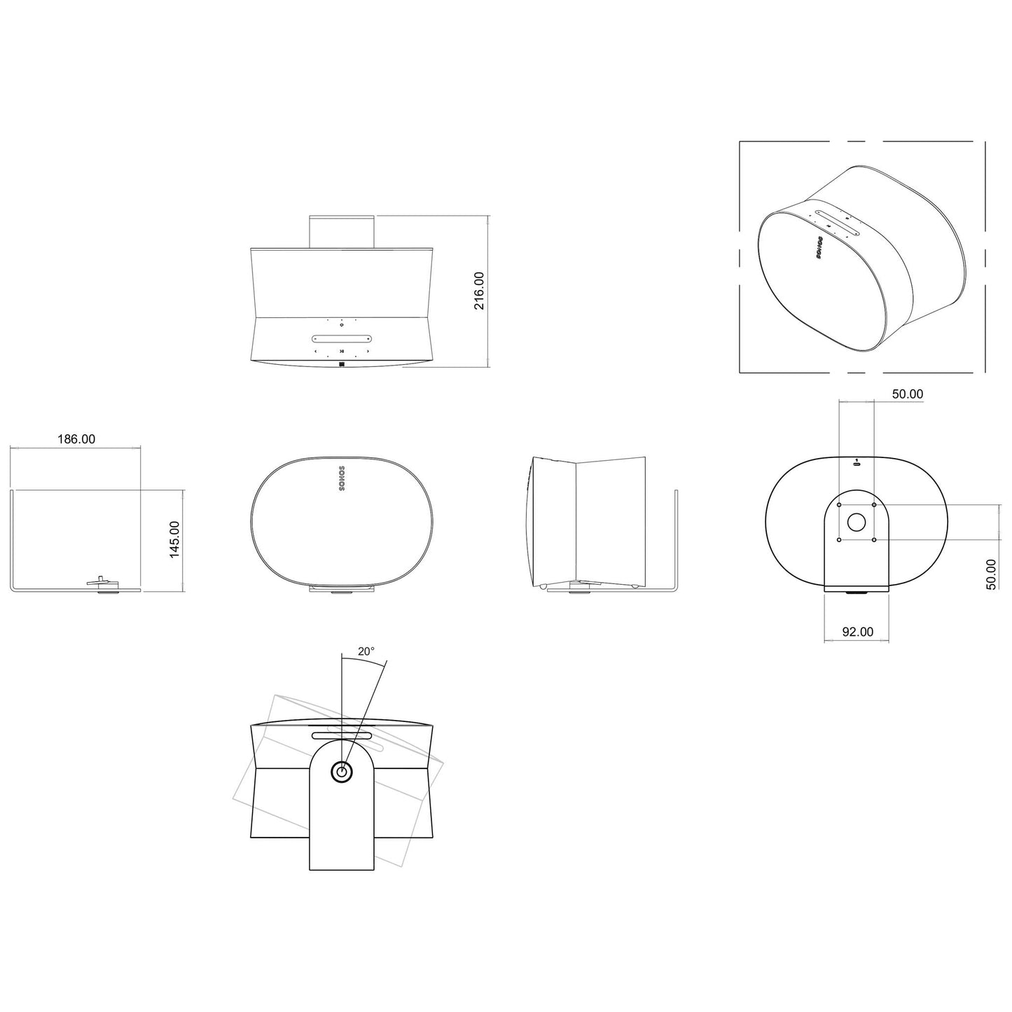 Mountson Era 300 Wall Bracket Dimensions