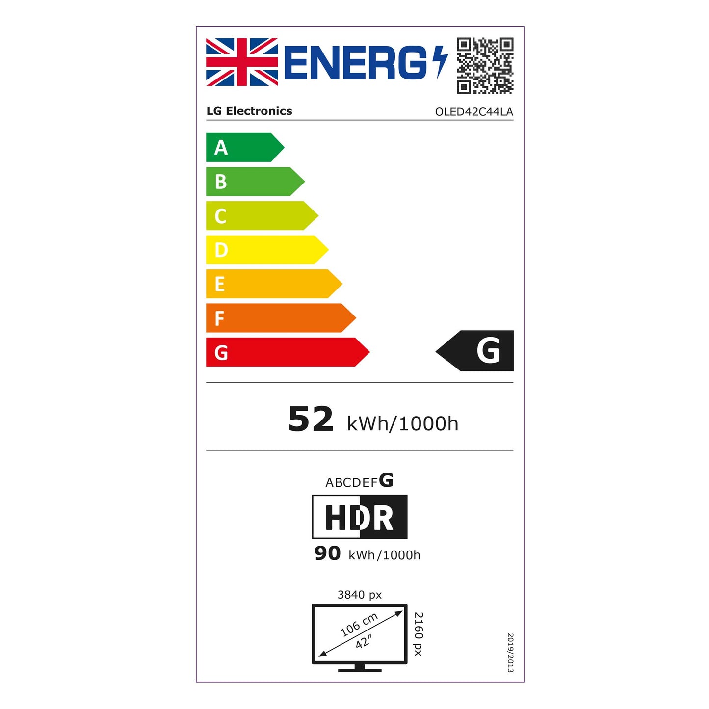 LG OLED42C44LA energy label