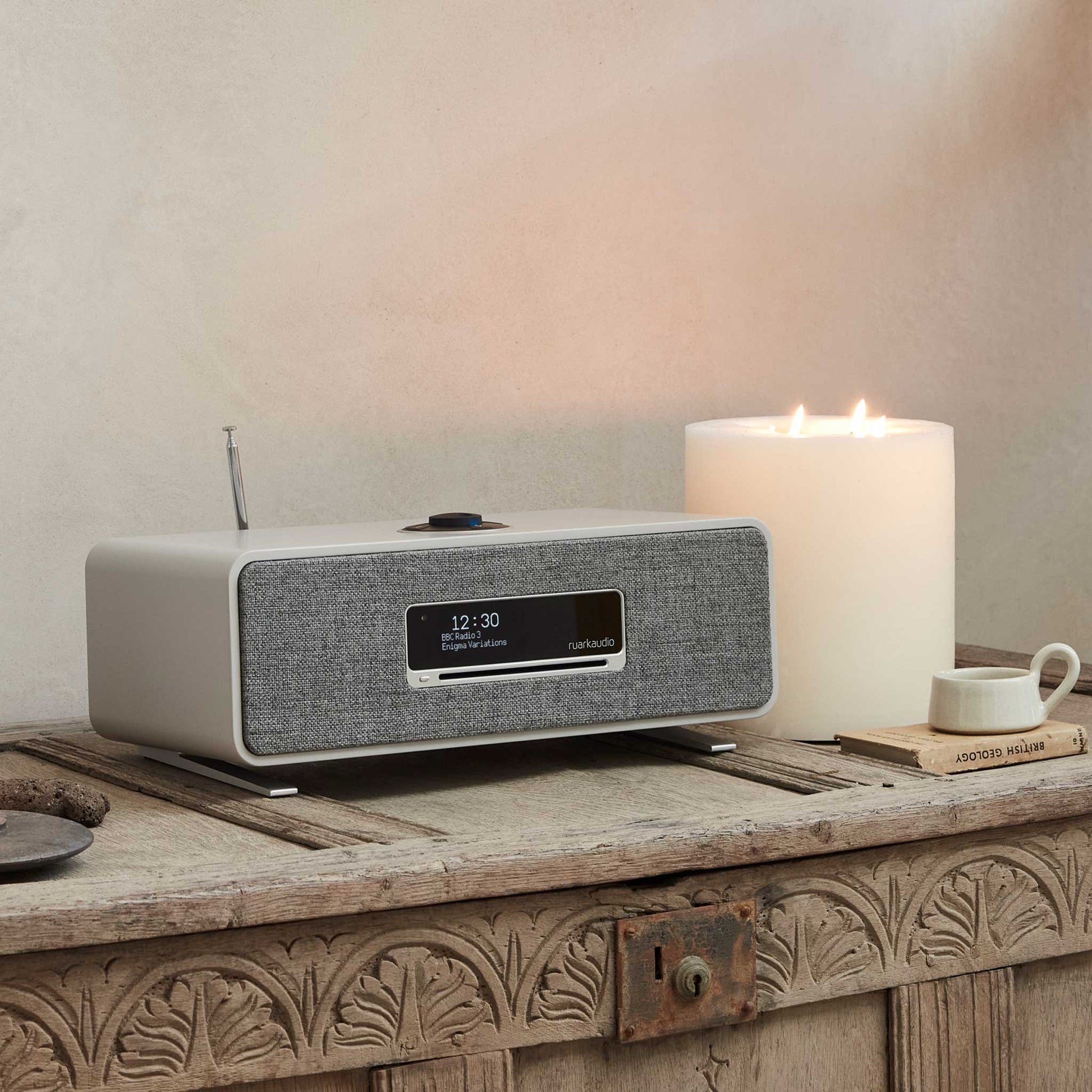 Ruark Audio R3S Soft Grey On Sideboard