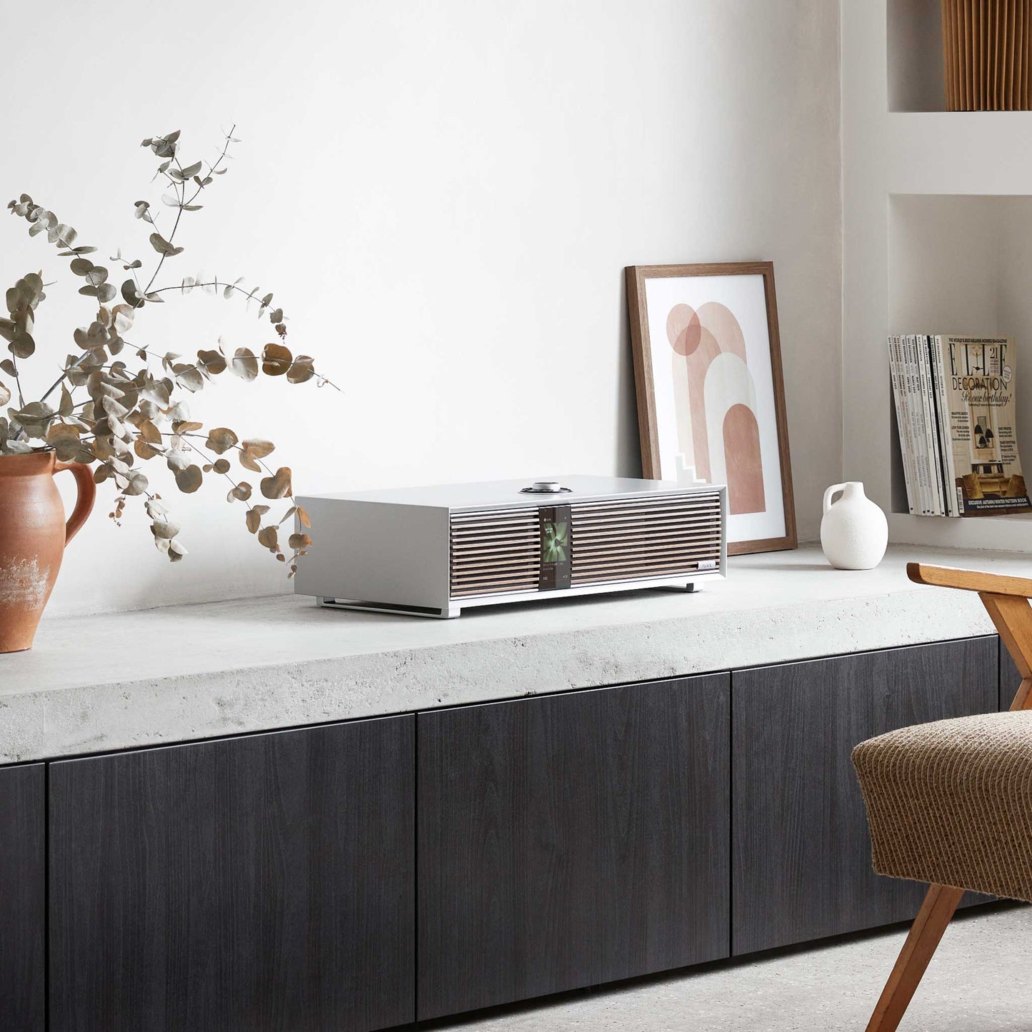 Ruark Audio R410 Soft Grey On Sideboard