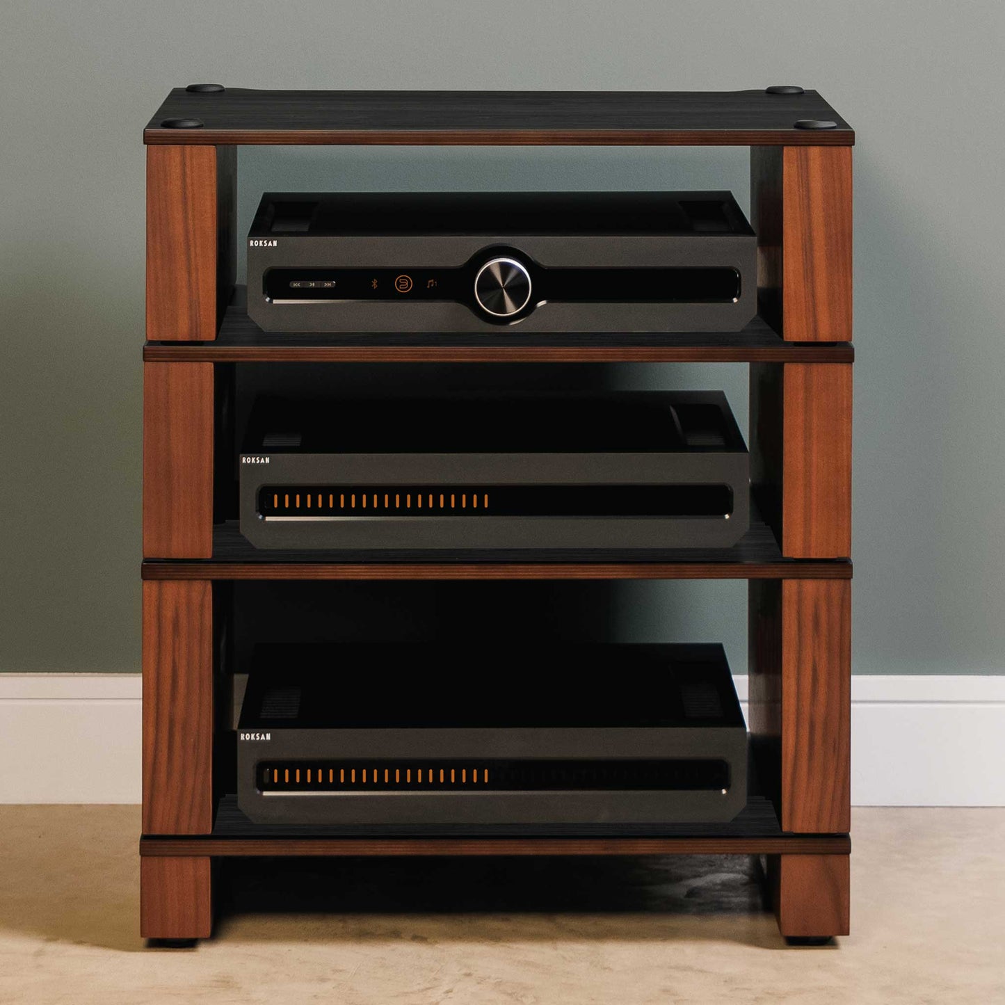 Blok Stax 2G 4-Shelf Collection Black Ash with Natural Walnut Front View