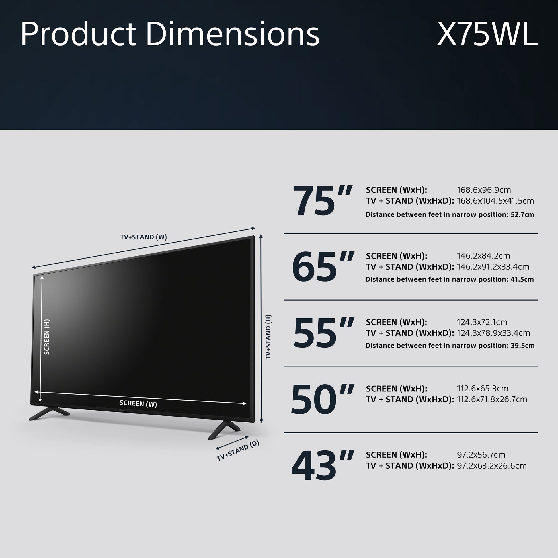 Sony BRAVIA KD75X75WL Dimensions