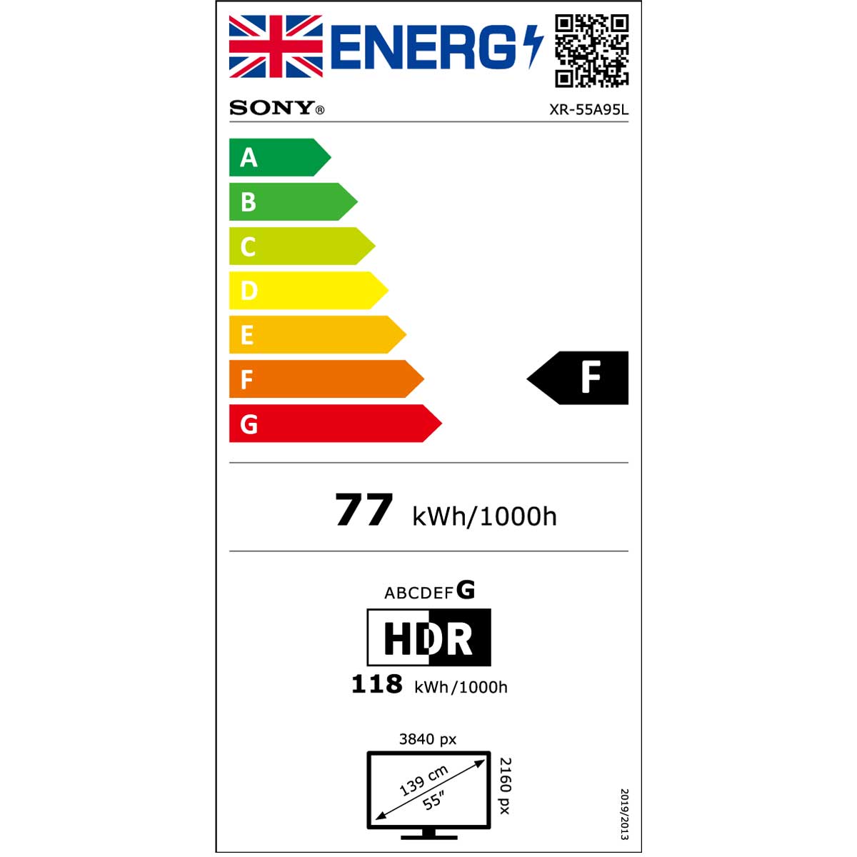 Sony BRAVIA XR55A95L Energy Label