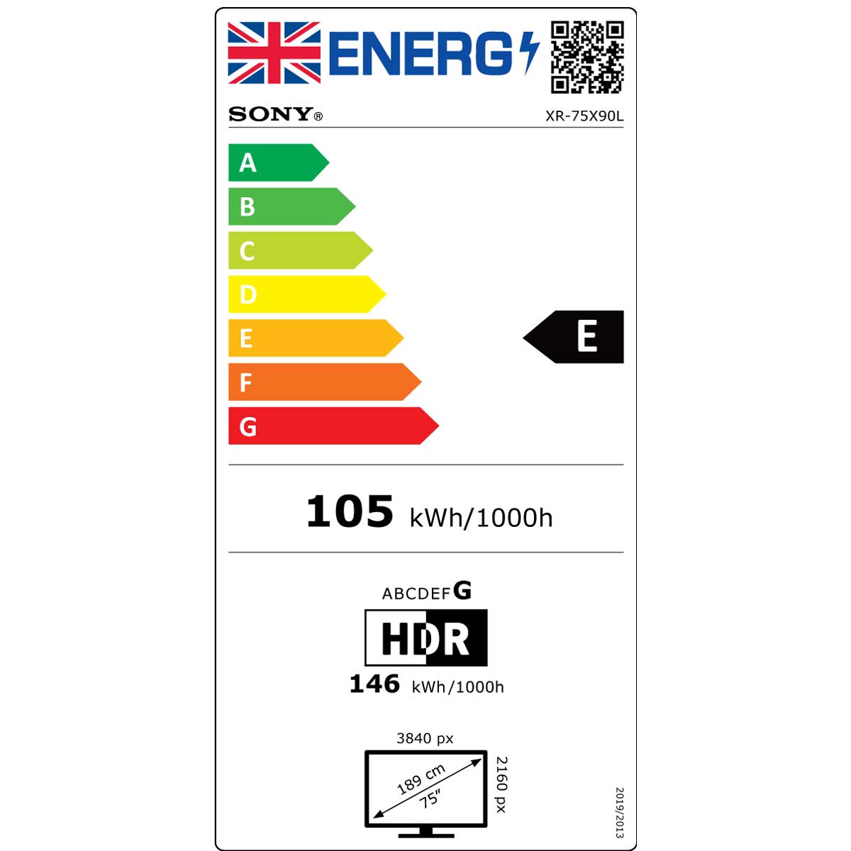 Sony BRAVIA XR75X90L Energy Label