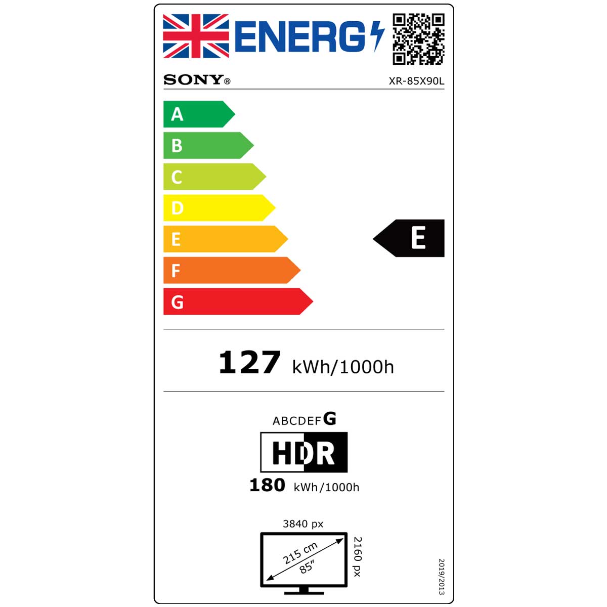 Sony BRAVIA XR85X90L Energy Label