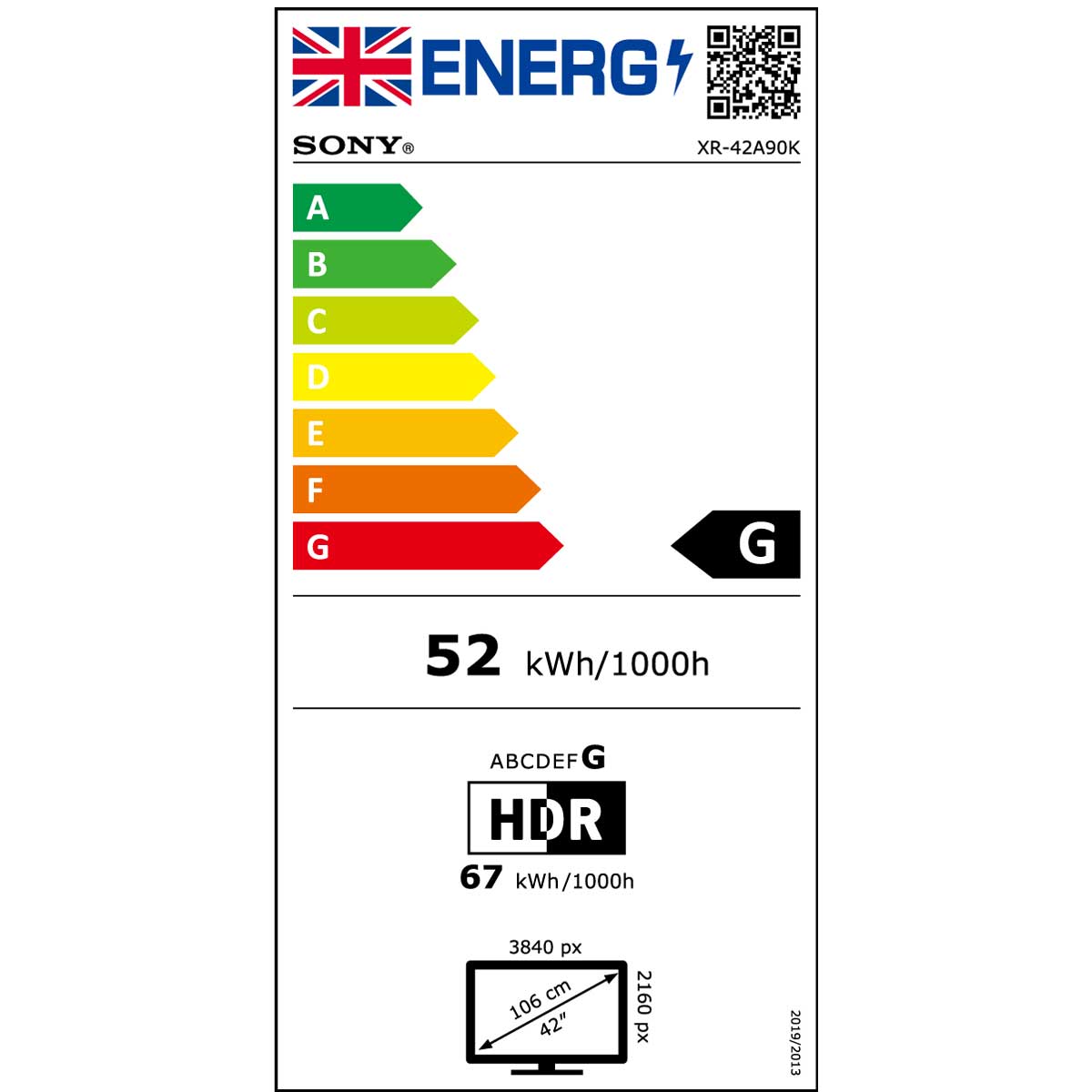 Sony BRAVIA XR42A90K Energy Label