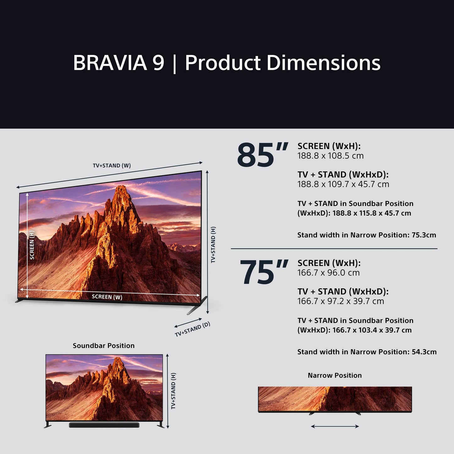 Sony BRAVIA 9 Dimensions