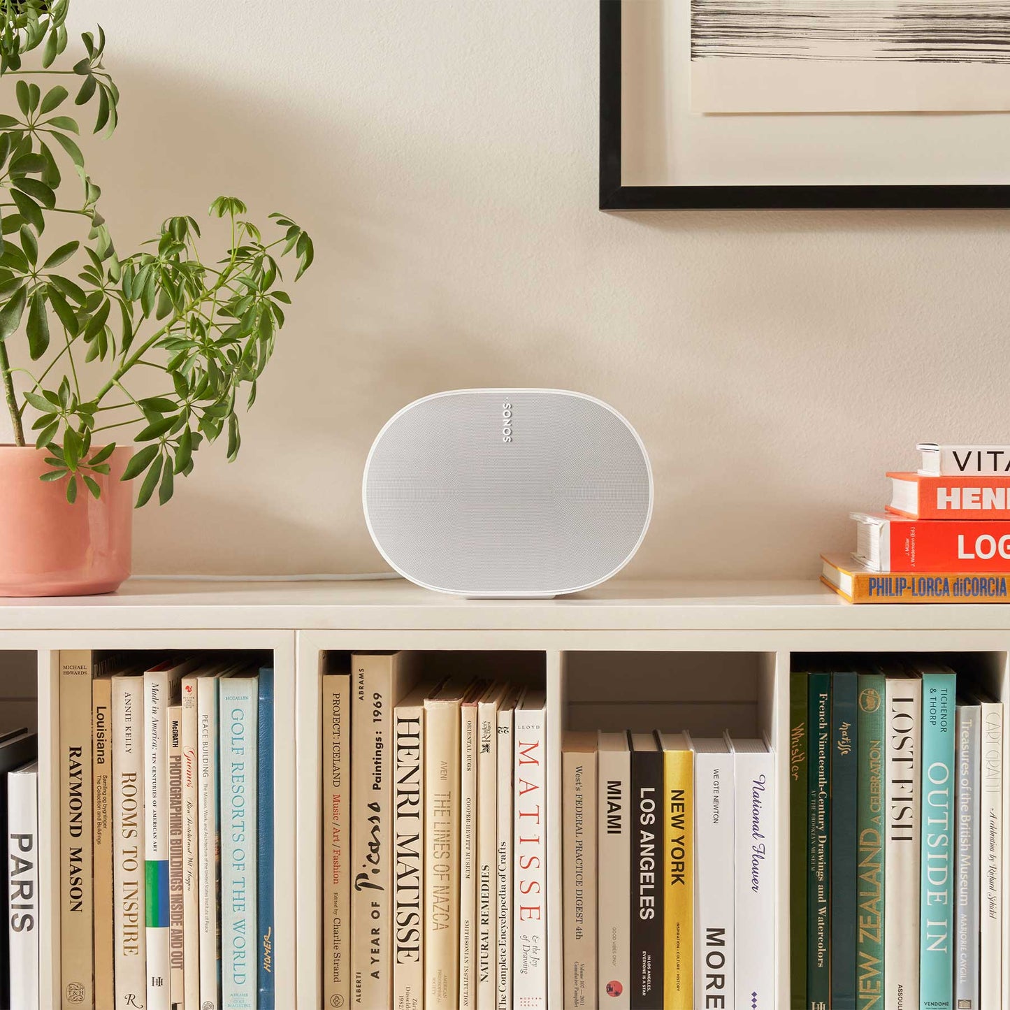 Sonos Era 300 White On Bookshelf