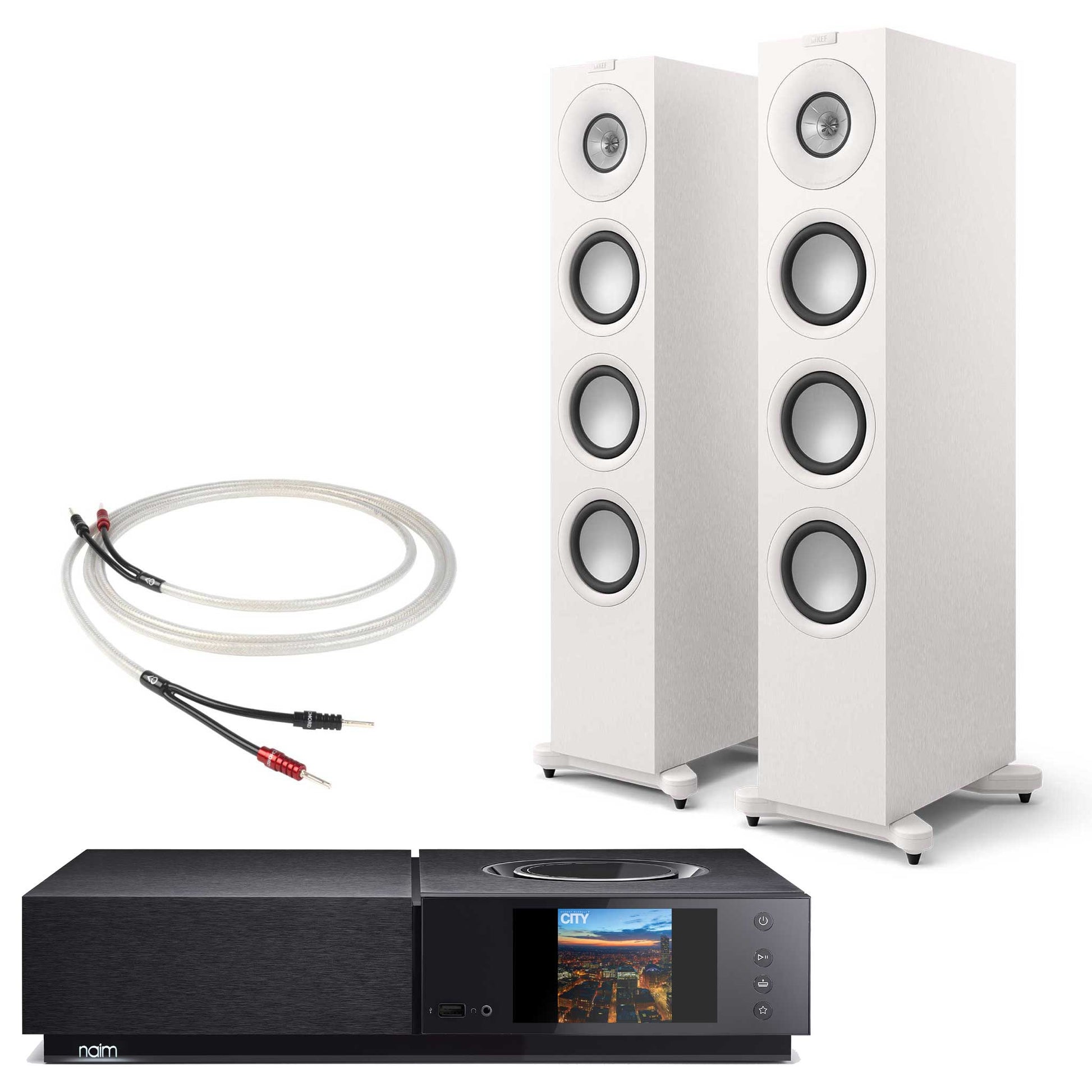 Naim Uniti Nova with KEF Q11 Meta Floorstanding Speakers Satin White