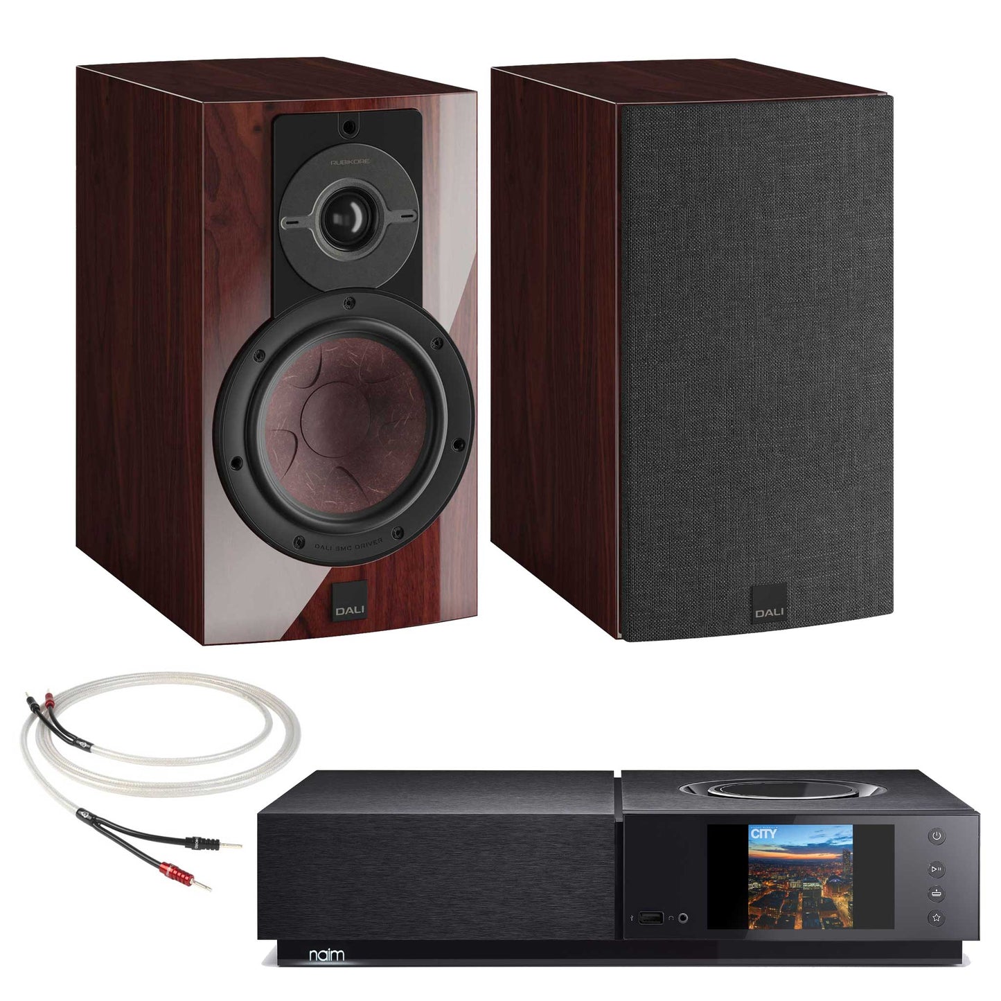 Naim Uniti Nova with Dali Rubikore 2 Speakers Maroon High Gloss