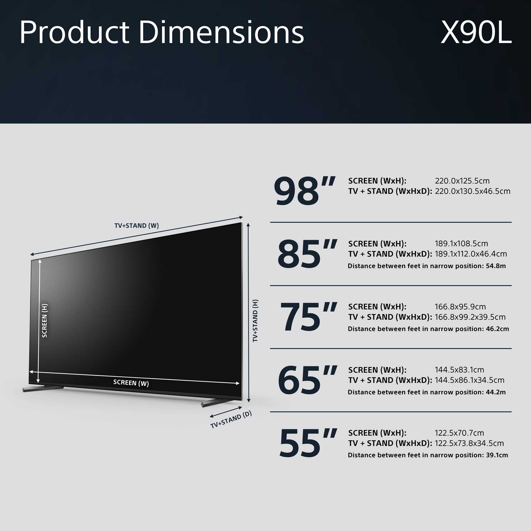 Sony BRAVIA X90L Dimensions